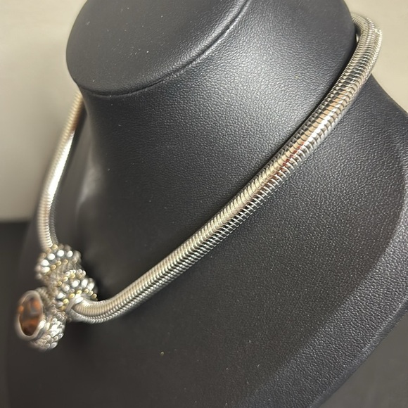 Silver Tone Magnetic Front Smoky Stone Brown Mesh Choker Necklace - Picture 3 of 11